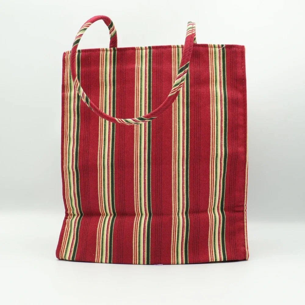 Longaberger Christmas Fabric Gift Bag Tote Holiday Holly Ribbon Basket Bells